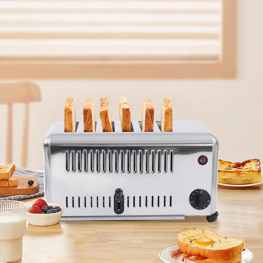 6 Slice Toaster Stainless Steel,110V 1680W Electric Commercial Bread Toaster Bagel Toaster 6 Slot Wide Metal Toaster Countertop Toaster with Tongs for Restaurant House Use
