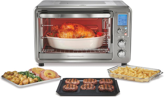 6-in-1 Air Fryer Toaster Oven & Indoor Electric Grill Combo with 450°F Searing Temperature, Bake, Broil, Toast, Pizza Functions, 0.88 Cu. Ft. Capacity, 6-Slice Toaster, Stainless Steel Design