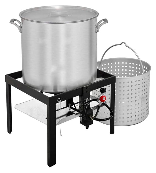 60 QT Seafood Boiling Kit-Boil Pot with Basket-Propane Jet Stove-Ideal for Crawfish-Outdoor Seafood Boil