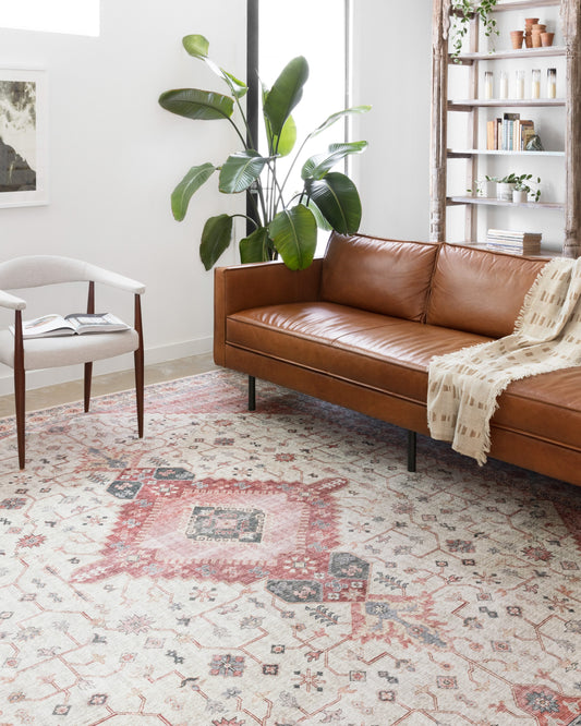 Loloi II Skye 8 x 8 (ft) Loomed Ivory / Berry Round Indoor Distressed/Overdyed Oriental Area rug