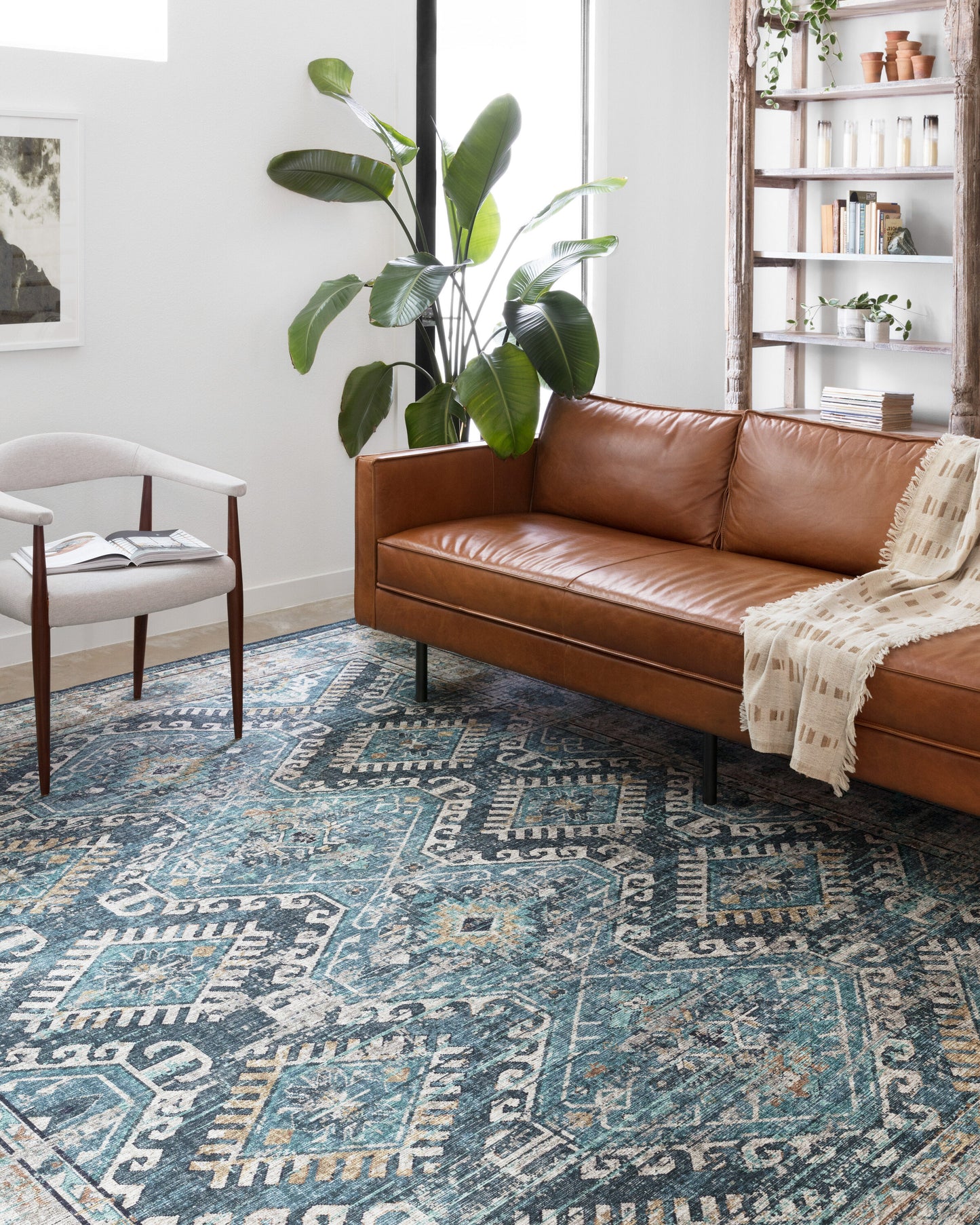 Loloi II Skye 9 x 12 (ft) Loomed Denim / Natural Rectangular Indoor Distressed/Overdyed Oriental Area rug
