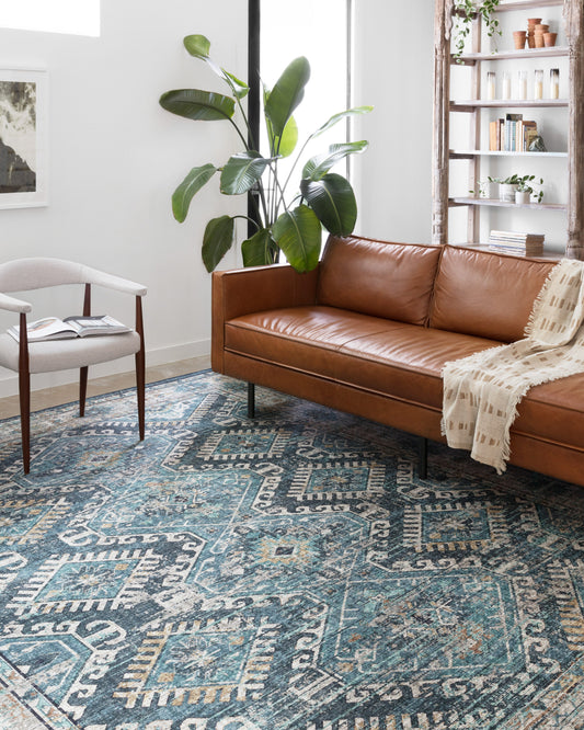Loloi II Skye 9 x 12 (ft) Loomed Denim / Natural Rectangular Indoor Distressed/Overdyed Oriental Area rug