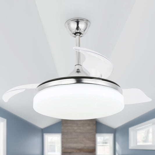 Oaks Decor Buttrio 42-in Chrome with Clear Blades Color-changing Integrated LED Indoor Smart Fandelier Ceiling Fan with Light and Remote (3-Blade) DC4263-C