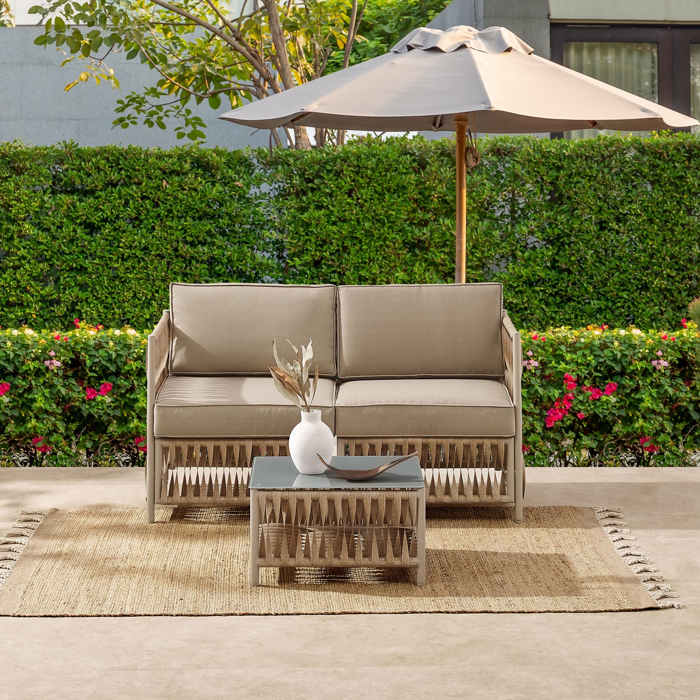 Art Leon 3 -Piece Rattan Patio Conversation Set with Brown Cushions