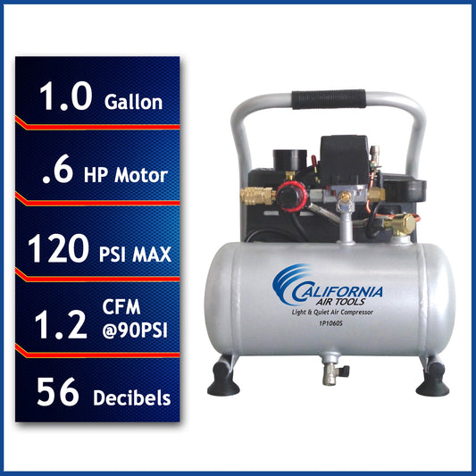 California Air Tools Light and Quiet 1-Gallon Portable Electric 120 PSI Horizontal Air Compressor CAT-1P1060S