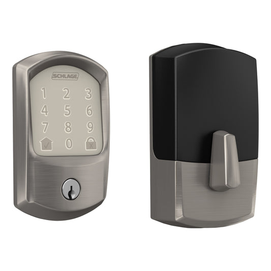 Schlage Encode Greenwich Satin Nickel Smart Lock Electronic Deadbolt with Wifi Bluetooth Touchscreen Keypad BE489WB V GRW 619