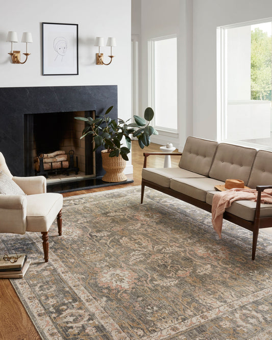 Chris Loves Julia x Loloi Rosemarie 8 x 10 (ft) Loomed Sage / Blush Rectangular Indoor Distressed/Overdyed Oriental Pet Friendly Area rug