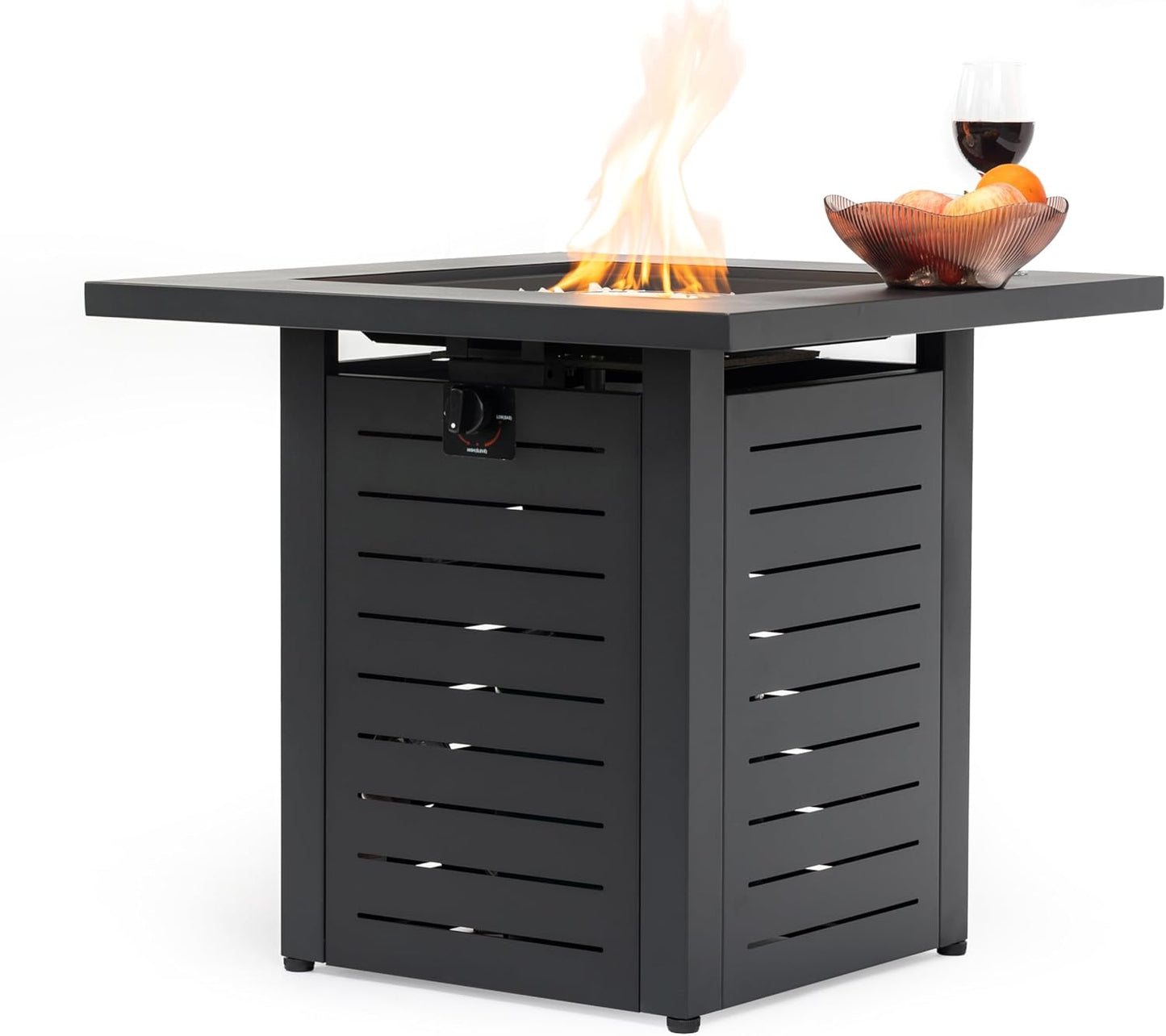 28" Square Propane Fire Pit Table - TEMACOO 50,000 BTU ETL Certified Outdoor Steel Fire Table with Glass Beads & Cover for Patio, Deck, Garden, Backyard (Black)