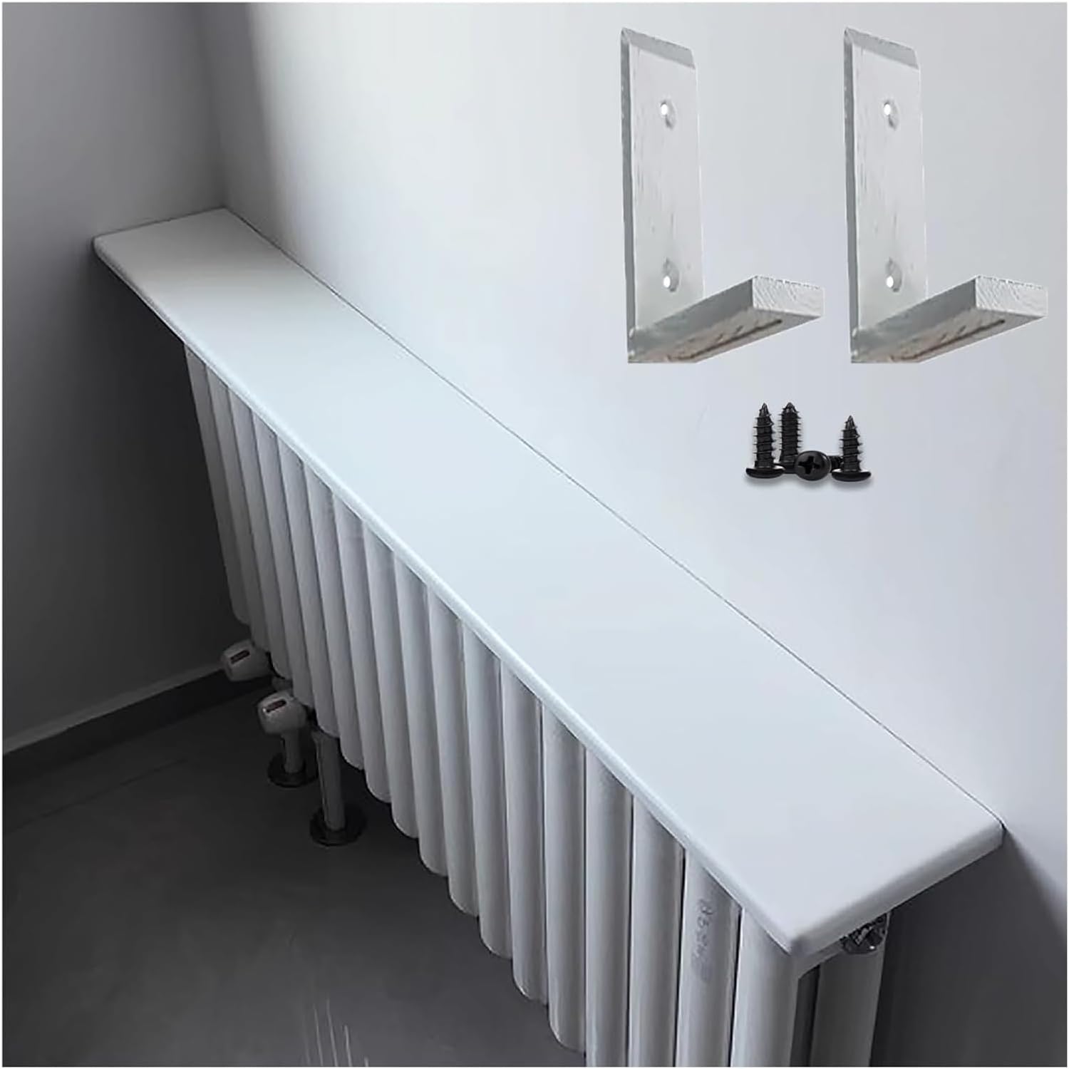 Radiator cover for old radiator，Radiator cabinet， Home Radiator Covers Shelf with Brackets & Screws Over Radiators for Patio\/Front Door Entry\/Farmhouse(White(lxwxh),180x20x2.2cm)