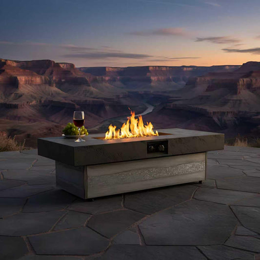 Outdoor Gas Fire Pit Table: Modern Rectangle Propane Firepit with Adjustable Height & Removable Lid - Multi-Functional Patio Heating Solution for Urban Balcony Gatherings & Small Space Outdoo