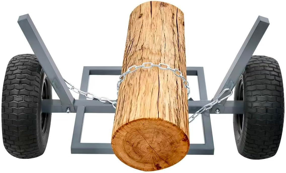Qgnaewnoyj Log Holder with 1600lbs Capacity, Accommodates Logs up to 24'' in Diameter, Heavy-Duty Holder with Chain for Farm Wood Sand Gravel Fertilizers Transport, Gray