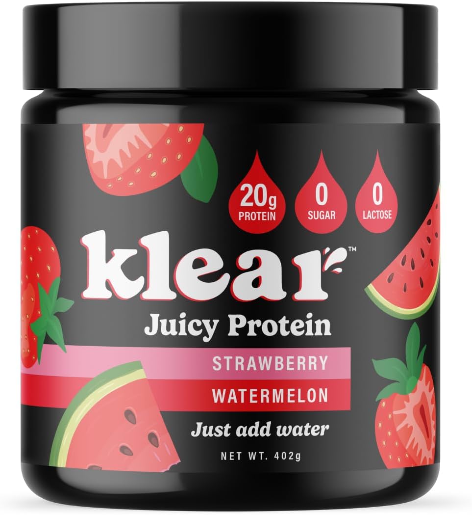 Klear - Clear Protein Powder Strawberry Watermelon Lactose-Free Protein Powder 20g Protein Whey Isolate 0 Sugar 16 Servings Keto-Friendly Protein Isolate Mix Water Shake for Clear Protein Drink
