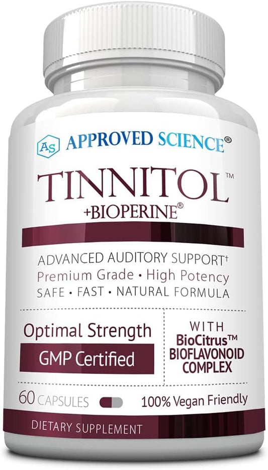 Approved Science Tinnitol - Tinnitus Support Supplement - Ease Ringing in The Ears - Boost Inner Ear Health - 60 Capsules - Made in The USA