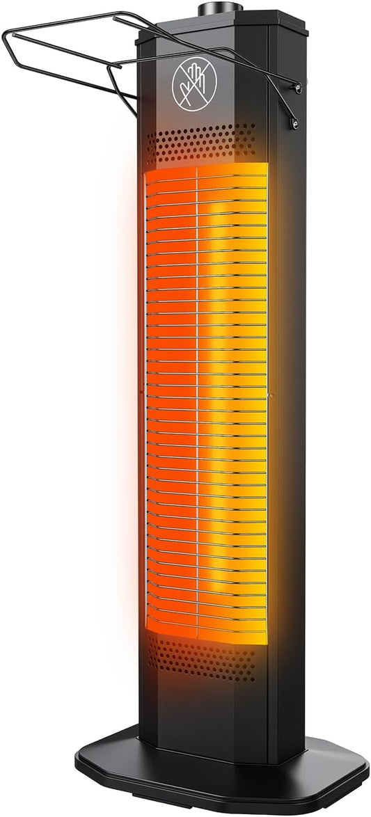 Outdoor Electric Patio Heater, 28-inch Infrared Tower Heater with 1200W Instant Heating, IPX6 Waterproof, Tip-Over & Overheat Protection, Space Heater for Patio Garage Workshop Indoor & Outdoor Use