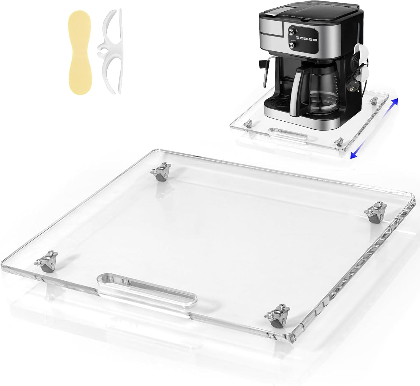 Baemin Acrylic Appliance Slider with Rubber Wheels, Sliding Tray for Heavy Kitchen Appliances, Coffee Maker Slider Tray for Counter, Countertop Moving Tray Accessories for Kitchen - 13" x 14" (Clear)