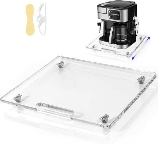 Baemin Acrylic Appliance Slider with Rubber Wheels, Sliding Tray for Heavy Kitchen Appliances, Coffee Maker Slider Tray for Counter, Countertop Moving Tray Accessories for Kitchen - 13" x 14" (Clear)
