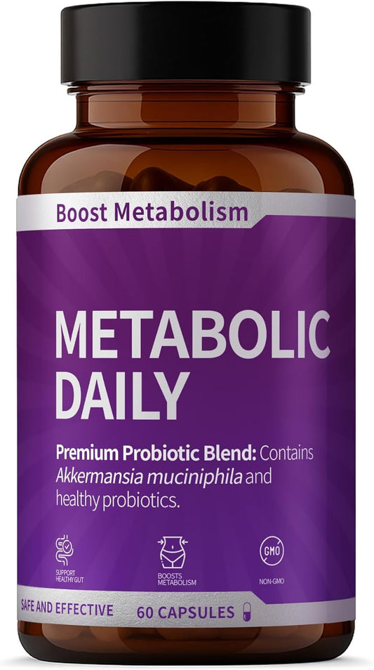 Metabolic Daily, 60 Capsules Metabolism Booster Supplement with Akkermansia Muciniphila | Supports Healthy Metabolism & Sustained Energy | Probiotic Formula for Men & Women