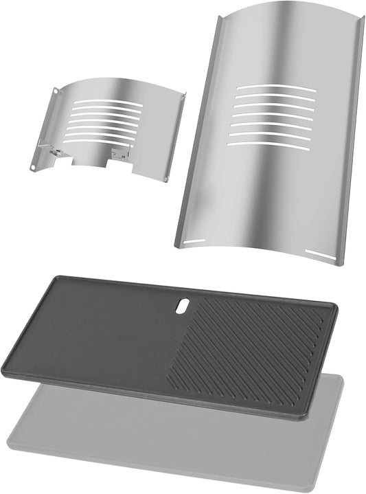 BQMAX Flame Broiler Kit Replacement Parts for Pit Boss Pellet Grill PB820, PB850 Series, Flame Broiler Slide Cover and Bottom & Cast Iron Griddle for Pit Boss 820D3 PitBoss Replacement Parts