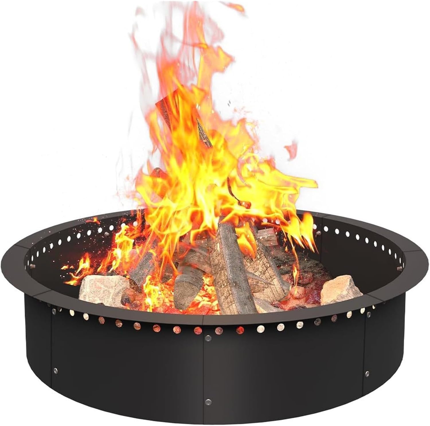 Heavy-Duty Steel Fire Pit Ring Insert Smokeless Wood Burning Design for Camping, Backyard Outdoor Gatherings Portable & Easy Assembly(43 * 39 * 8.5in)