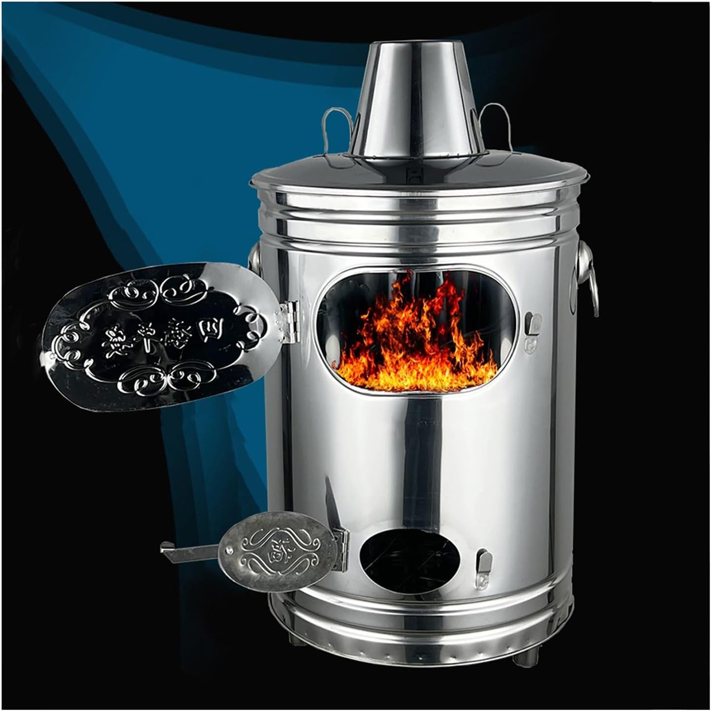 Portable Incinerator Outdoor Incinerator with Chimney Stainless Steel Gold Burning Barrel Heightened Foot Design Household Smokeless Paper Burner Burning Barrel(44x44x66cm\/17.3x17.3x26)