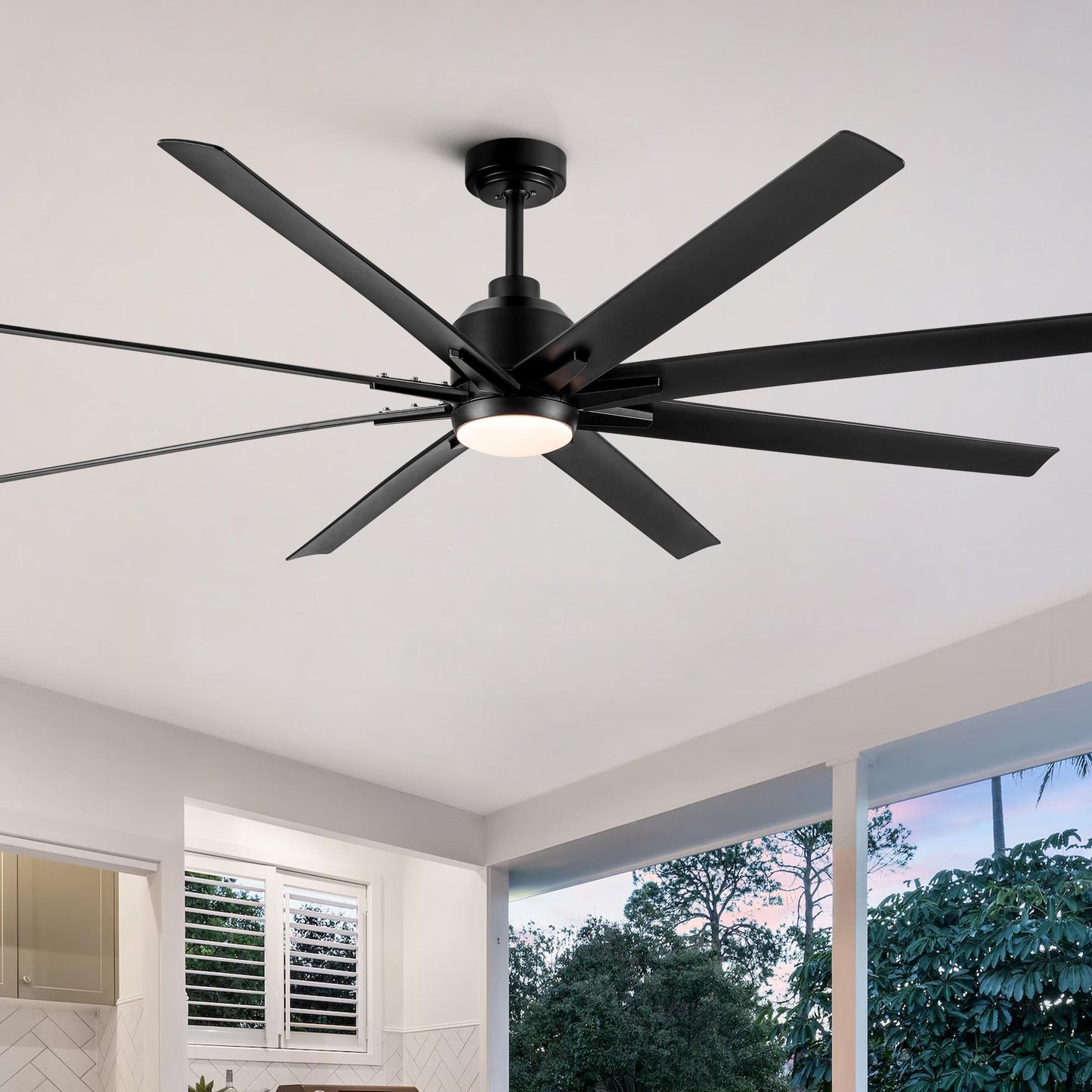 Bayfeve Adjustable 72-in Color-Changing Integrated LED Outdoor Black with ABS Blades Ceiling Fan With Light - Remote Included ( 8 -Blade )