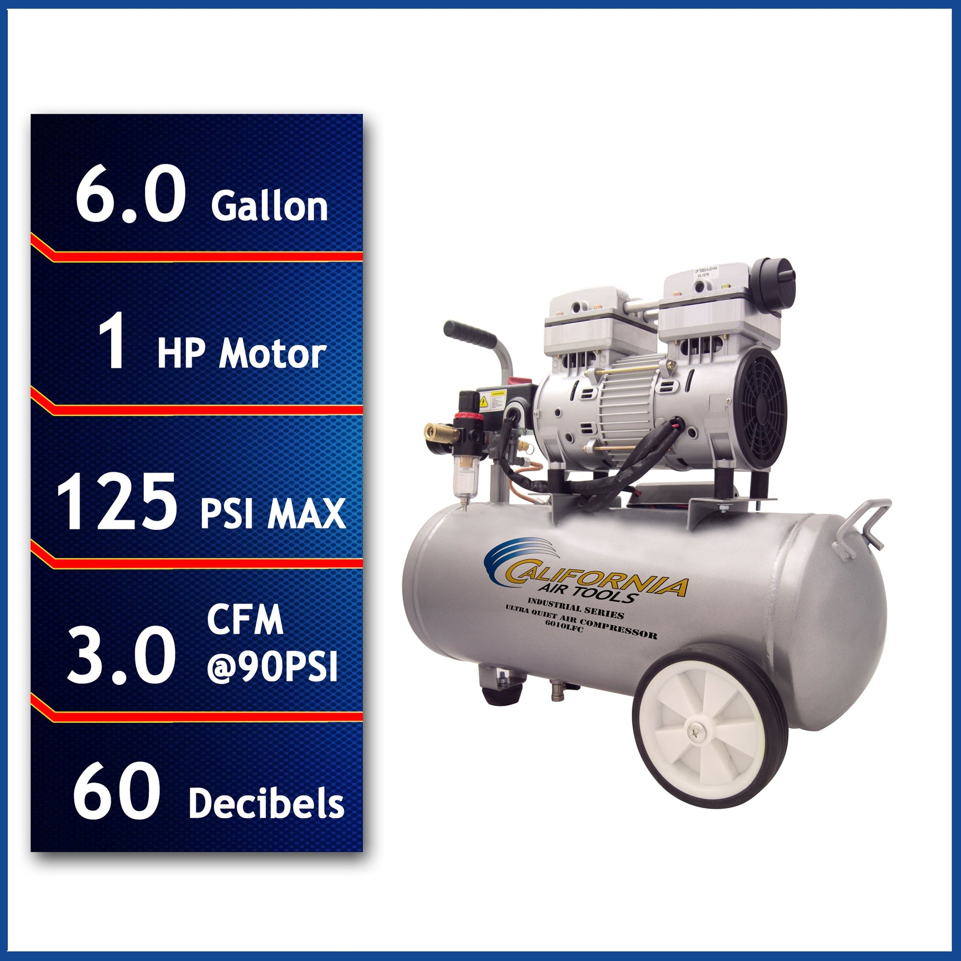 California Air Tools 6-Gallon Portable Electric 125 PSI Horizontal Air Compressor CAT-6010LFC
