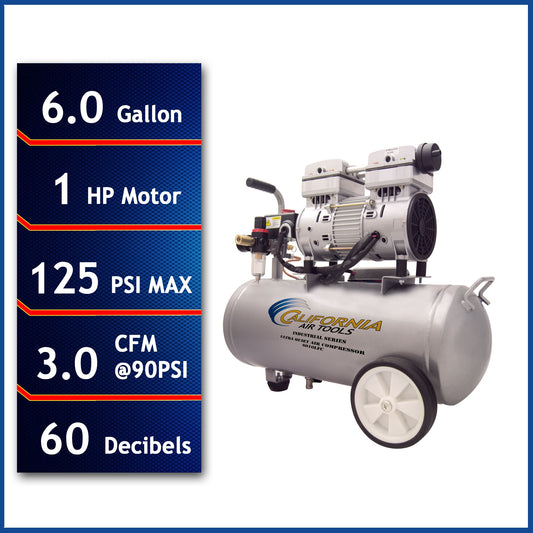 California Air Tools 6-Gallon Portable Electric 125 PSI Horizontal Air Compressor CAT-6010LFC