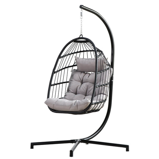 Maocao Hoom Wicker Black Aluminum Frame Stationary Egg Chair with Gray Sling Seat