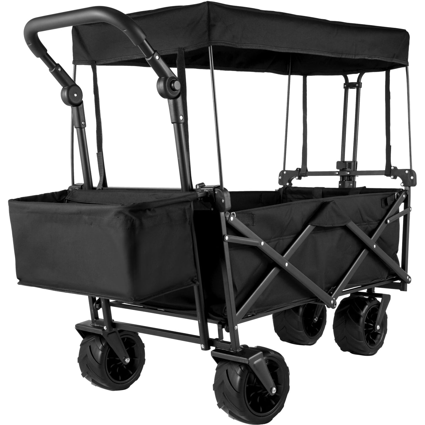 VEVOR Extra Large Collapsible Garden Cart with Removable Canopy, Folding Wagon Utility Carts with Wheels and Rear Storage, Wagon Cart for Garden, Camping, Grocery Cart, Shopping Cart, Black DZDPTC-BKHSKU0001V0