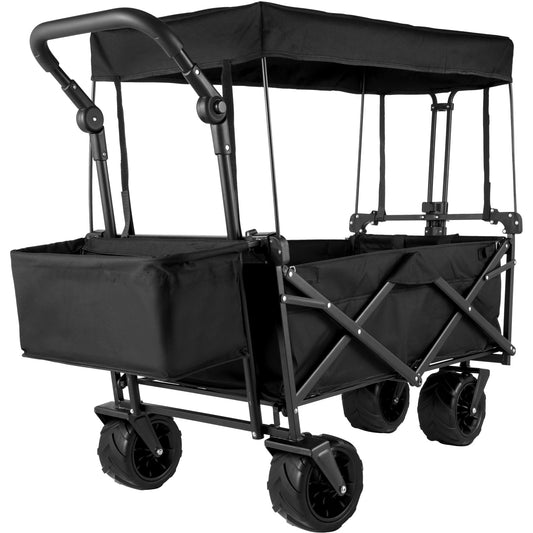 VEVOR Extra Large Collapsible Garden Cart with Removable Canopy, Folding Wagon Utility Carts with Wheels and Rear Storage, Wagon Cart for Garden, Camping, Grocery Cart, Shopping Cart, Black DZDPTC-BKHSKU0001V0