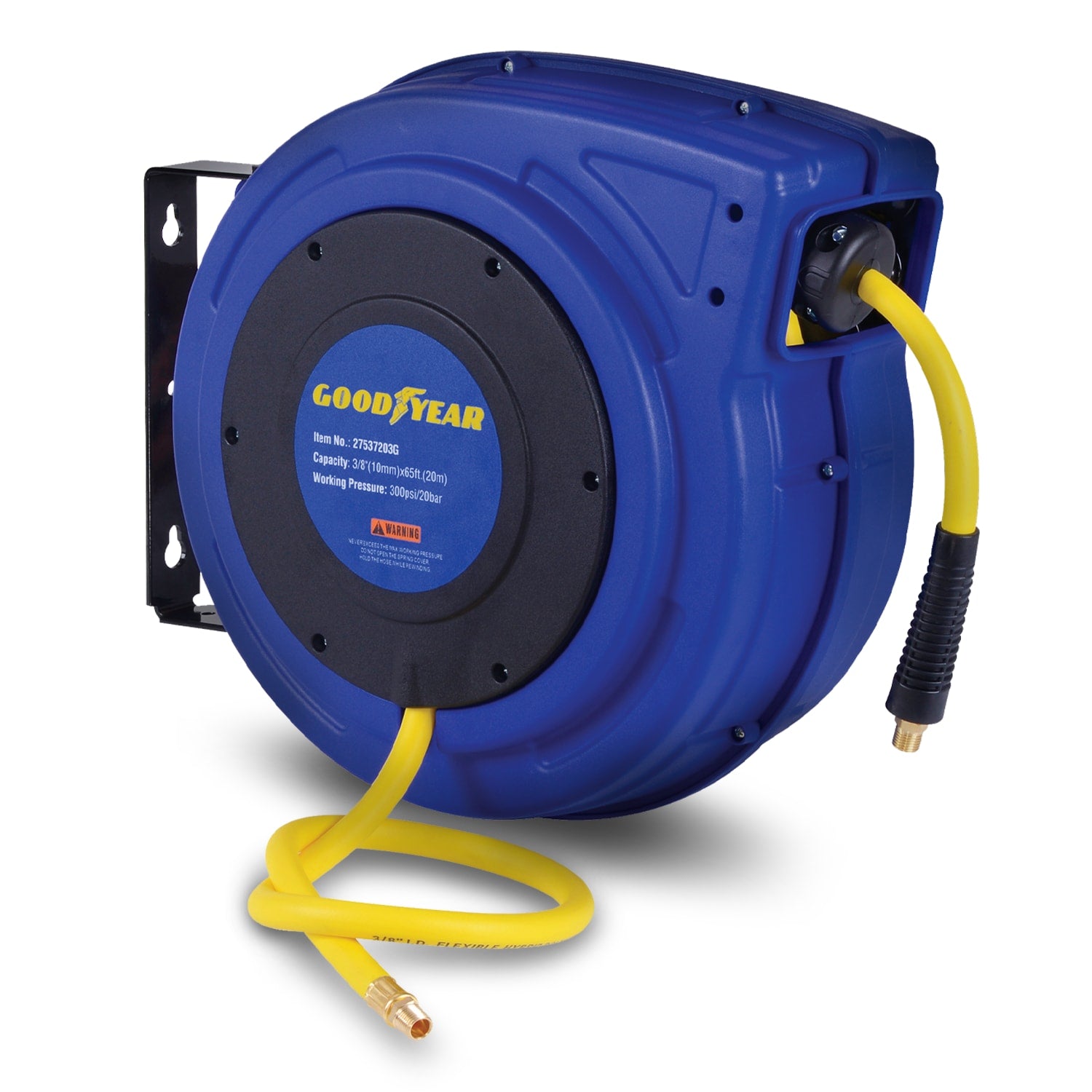 Goodyear Goodyear Mountable Retractable Air Hose Reel- 3/8in X 65ft, 3ft Lead-in Hose, 1/4in Npt Connections GUR009