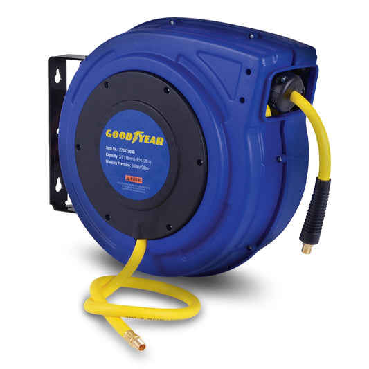 Goodyear Goodyear Mountable Retractable Air Hose Reel- 3/8in X 65ft, 3ft Lead-in Hose, 1/4in Npt Connections GUR009