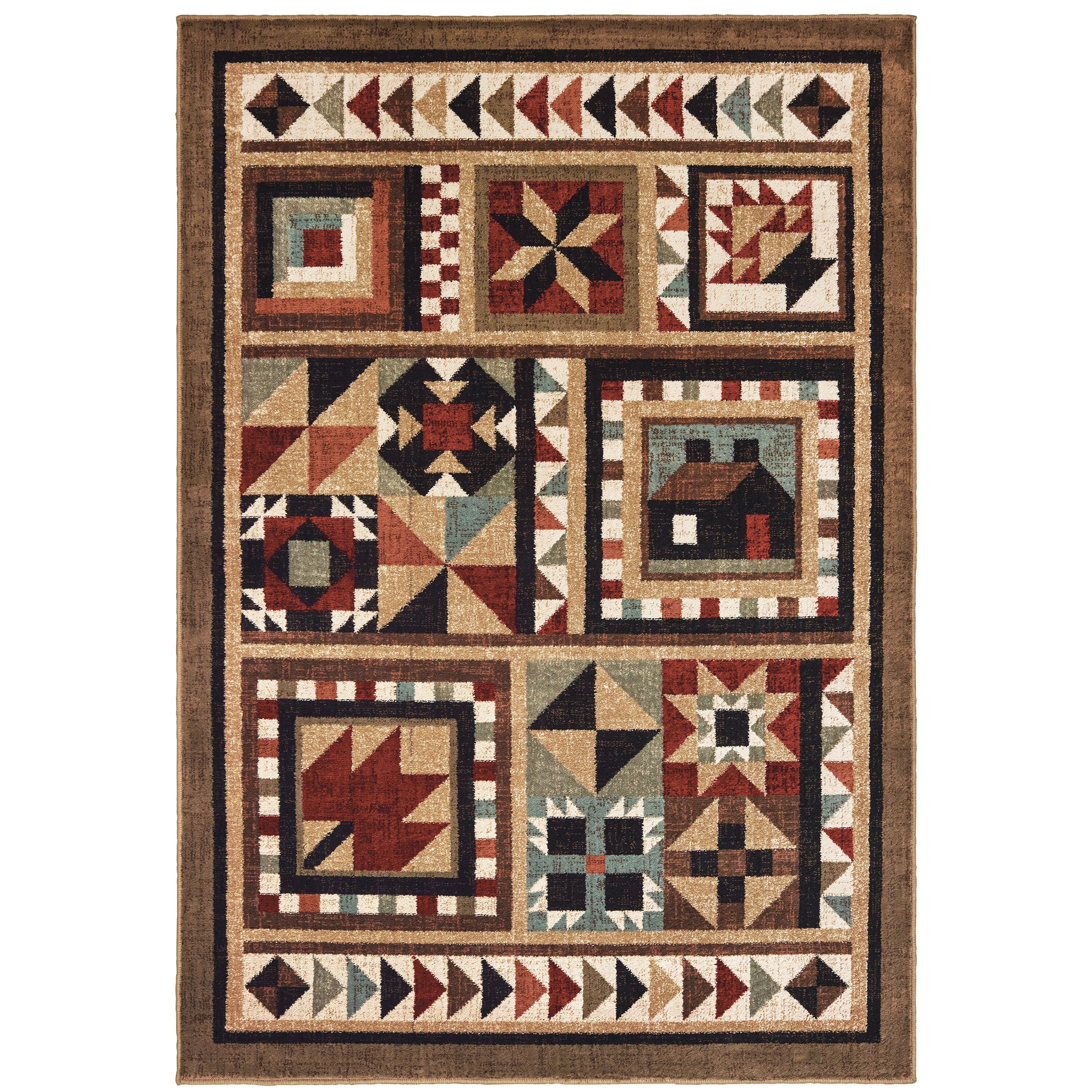 Archer Lane Patchwork 10 x 13 (ft) Loomed Brown Rectangular Indoor Geometric Lodge Pet Friendly Area rug