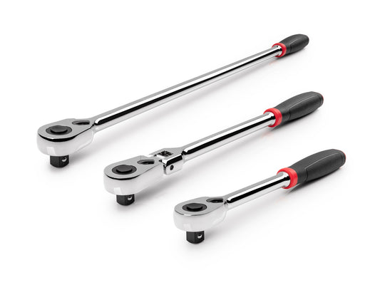 TEKTON 3-Piece 90-Tooth 1/2-in Drive Comfort Grip Handle Flexible Head Ratchet Set SRH99118