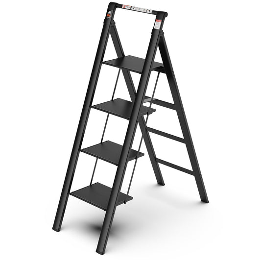 Kahomvis 4-Step 300-lb Capacity Black Aluminum Foldable Step Stool DATI-QPW1-5909