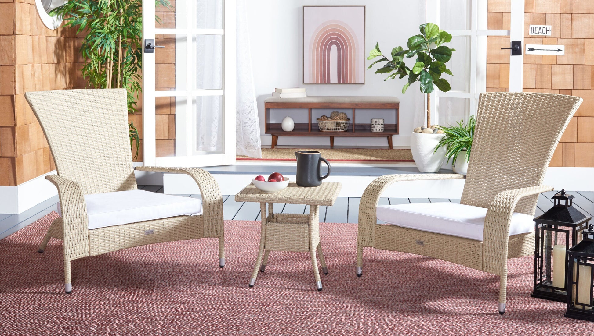 Safavieh Patio 3 -Piece Wicker Patio Conversation Set with White Cushions