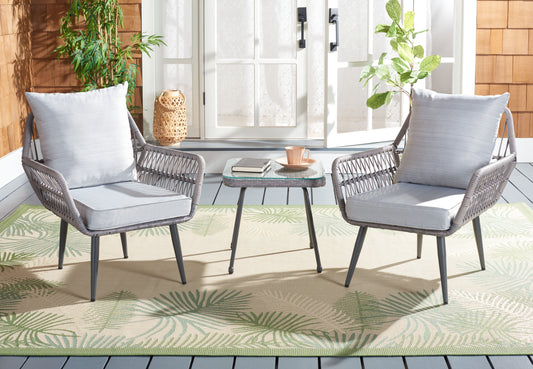 Safavieh Patio 3 -Piece Wicker Patio Conversation Set with Gray Cushions