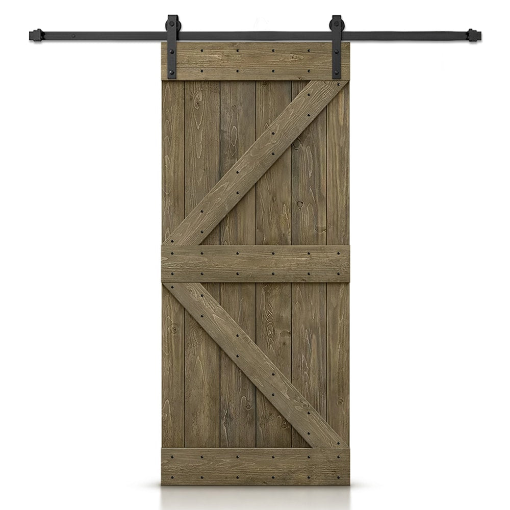 CALHOME 44-in x 84-in Aged Barrel Knotty pine Wood Solid core Single Barn Door (Hardware Included)