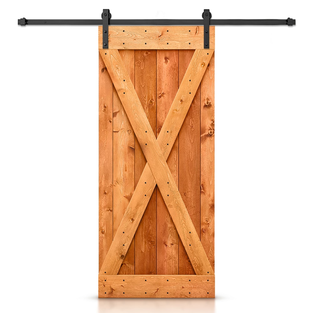 CALHOME 40-in x 84-in Red Walnut Knotty pine Wood Solid core Single Barn Door (Hardware Included)