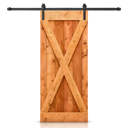 CALHOME 40-in x 84-in Red Walnut Knotty pine Wood Solid core Single Barn Door (Hardware Included)