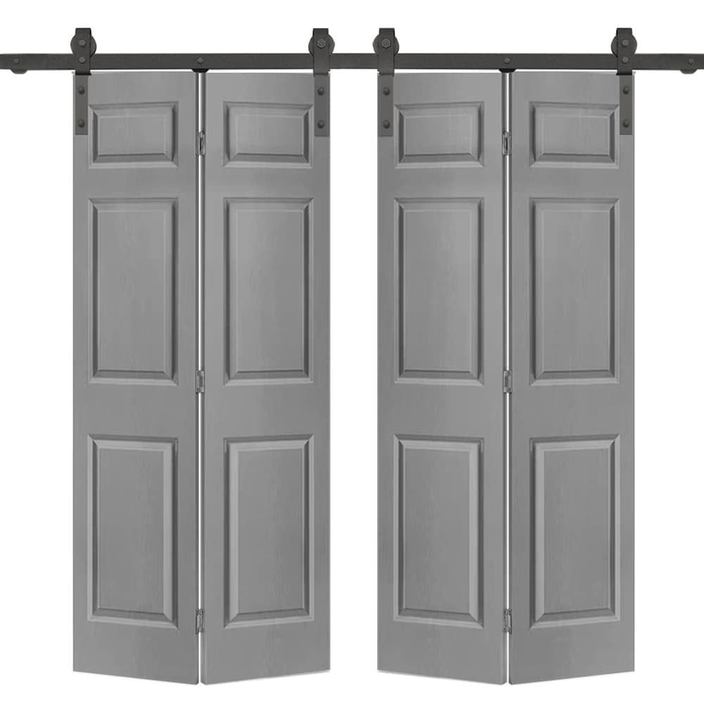 CALHOME 72-in x 80-in Light Gray Prefinished Mirror/Panel MDF Hollow core Double bifold Barn Door (Hardware Included)