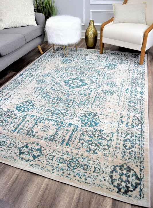 Rugs America Harlow 8 X 10 (ft) Stoneware White Indoor Medallion Vintage Area Rug