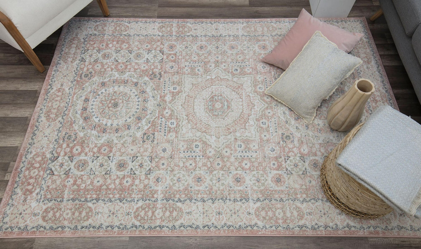 Rugs America Hailey 8 x 10 (ft) Loomed Pink Lemonade Rectangular Indoor Medallion Vintage Area rug