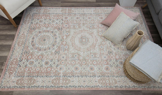 Rugs America Hailey 8 x 10 (ft) Loomed Pink Lemonade Rectangular Indoor Medallion Vintage Area rug