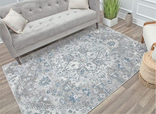Rugs America Elliana 8 x 10 (ft) Loomed Arctic Blue Rectangular Indoor Distressed/Overdyed Farmhouse/Cottage Area rug