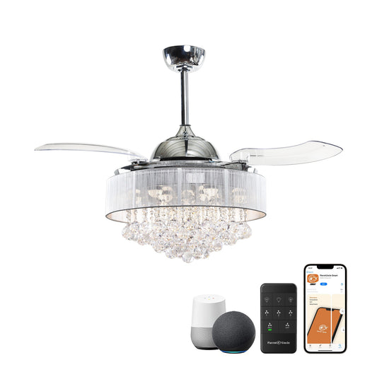 Parrot Uncle 42-in Chrome with Clear Blades LED Indoor Smart Ceiling Fan with Light and Remote (3-Blade) F4601WY-SMART