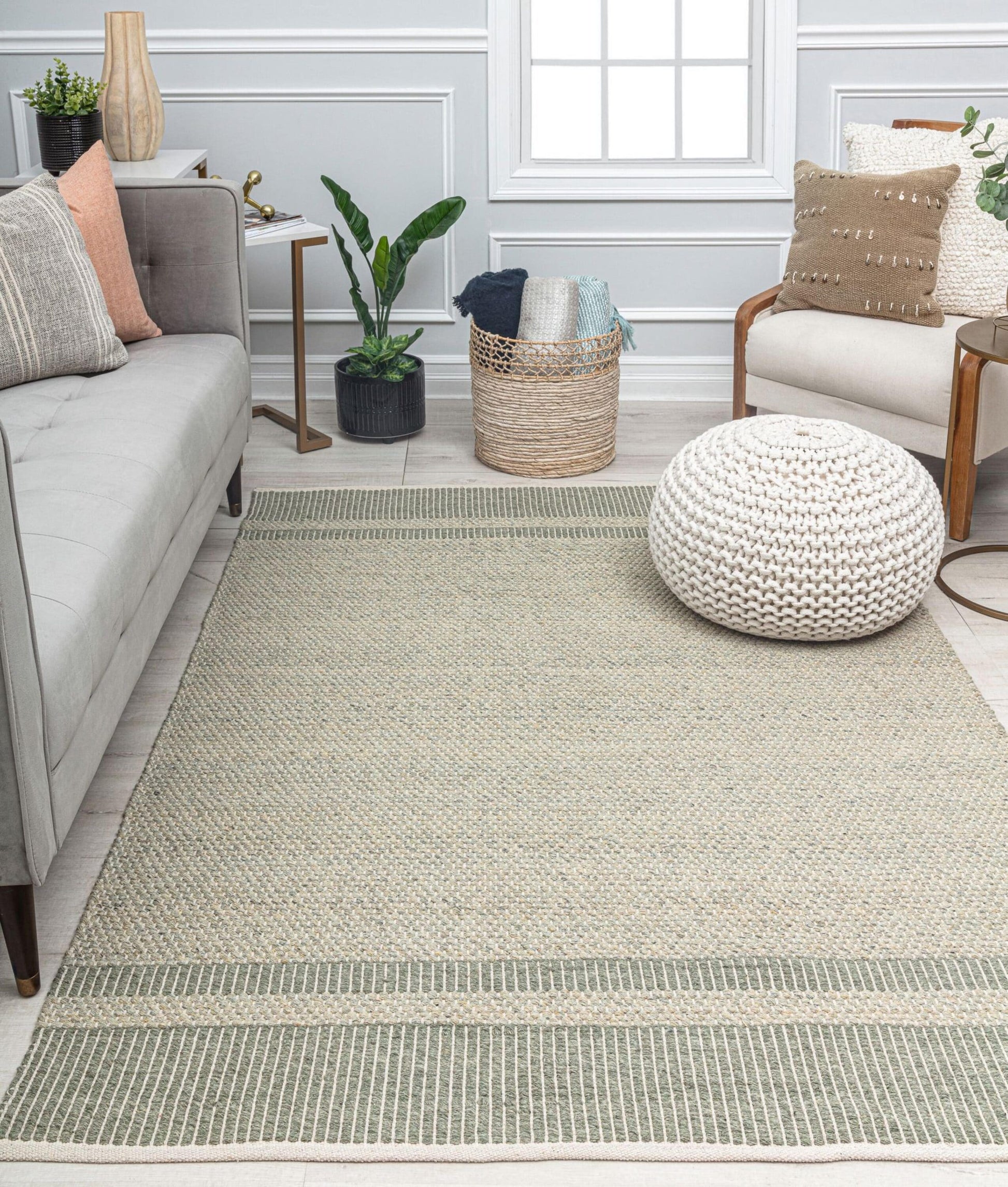 Rugs America Daphne 8 x 10 (ft) Wool Olive Rectangular Indoor Border Farmhouse/Cottage Area rug