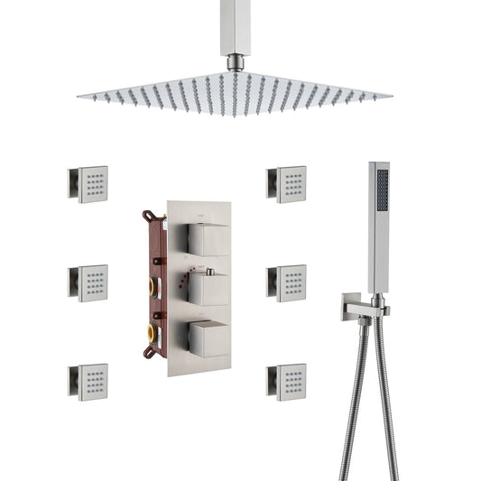 Mondawe Thermostatic Brushed Nickel 12-in Built-In ShowerÂ FaucetÂ System with 3-way Diverter ( Thermostatic Valve Included )