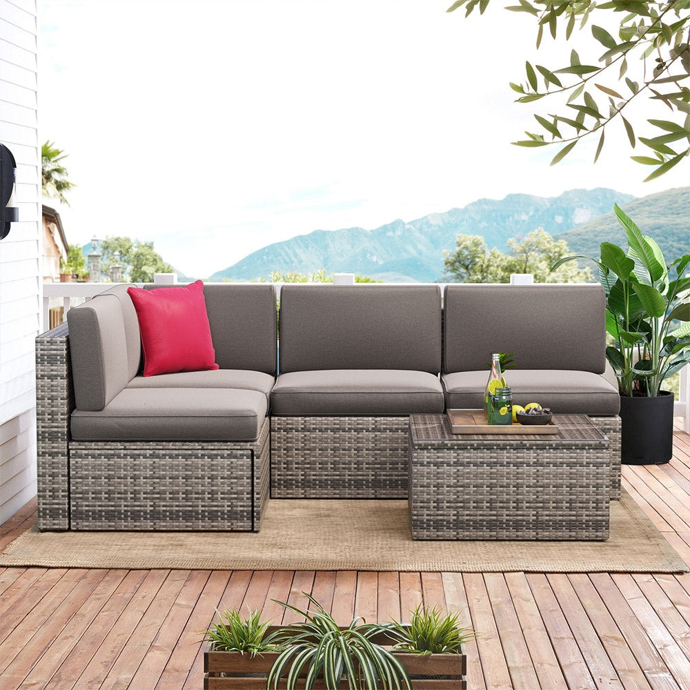 AOXUN 5 -Piece Woven 2 Patio Sofa Conversation Set with Gray Cushions