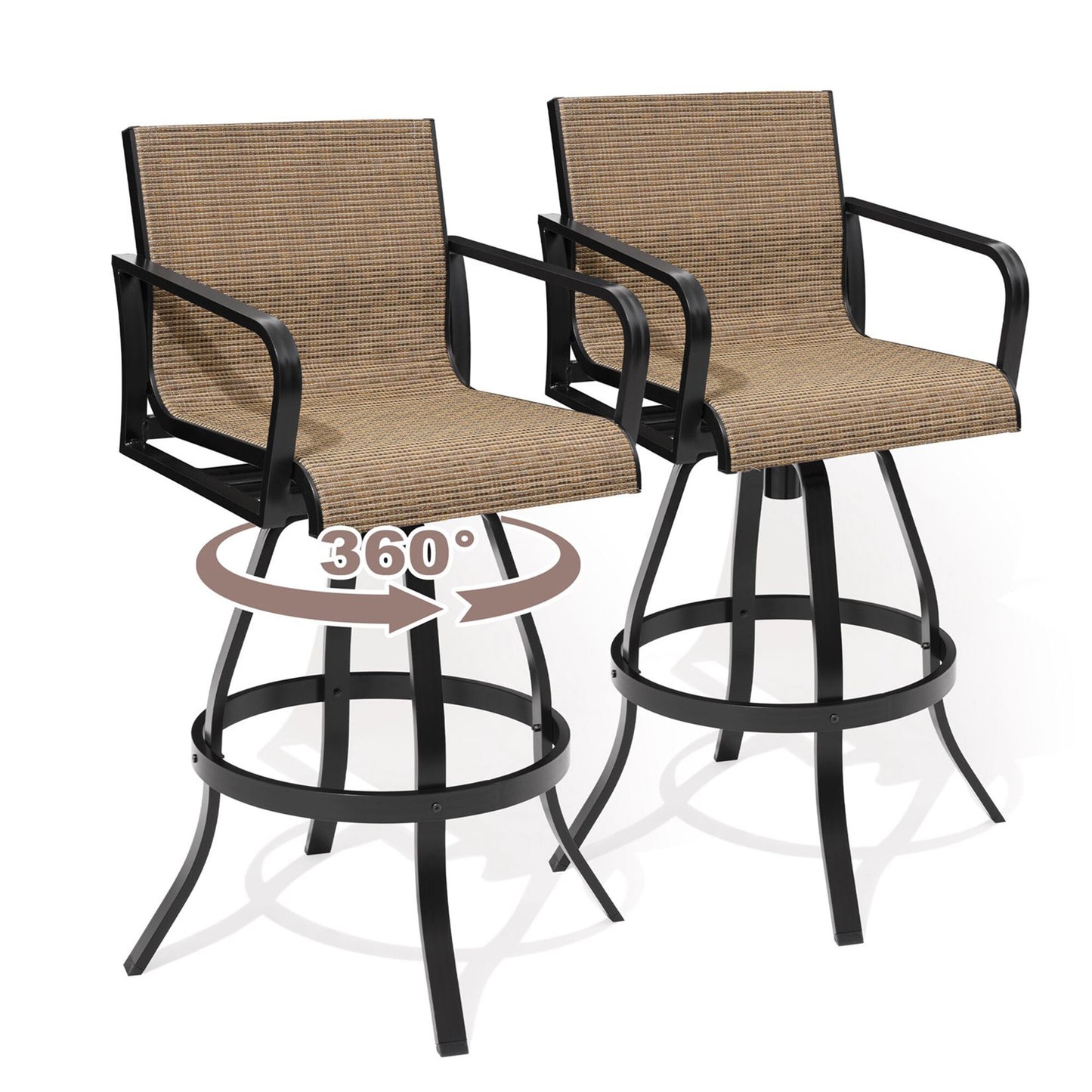 Pellebant Beach chair Set of 2 dark brown Aluminum Frame Swivel Beach Chair with Brown Mesh Seat